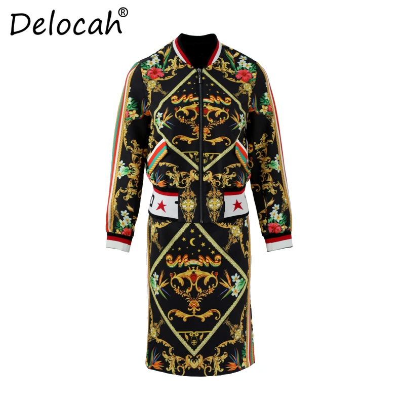 Delocah/Модные осенние комплекты для подиума Женские топы с длинными рукавами и винтажная юбка миди с высокой талией комплект из двух предметов для леди