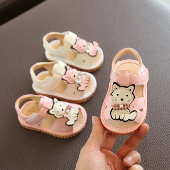 

2020 Cute Cartoon Cat Baby Girls Summer Sandals Soft Rubber Sole Infant Toddler First Walkers Girls Shoes Clogs