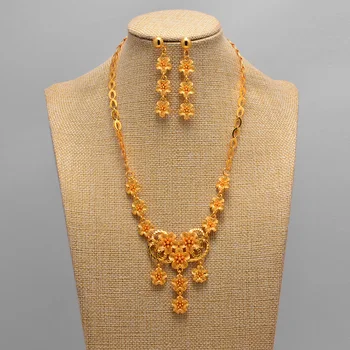 

Gold jewelry sets For Women Indian blossom gold necklace jewelry for women African wedding gift luxry high quality accessories