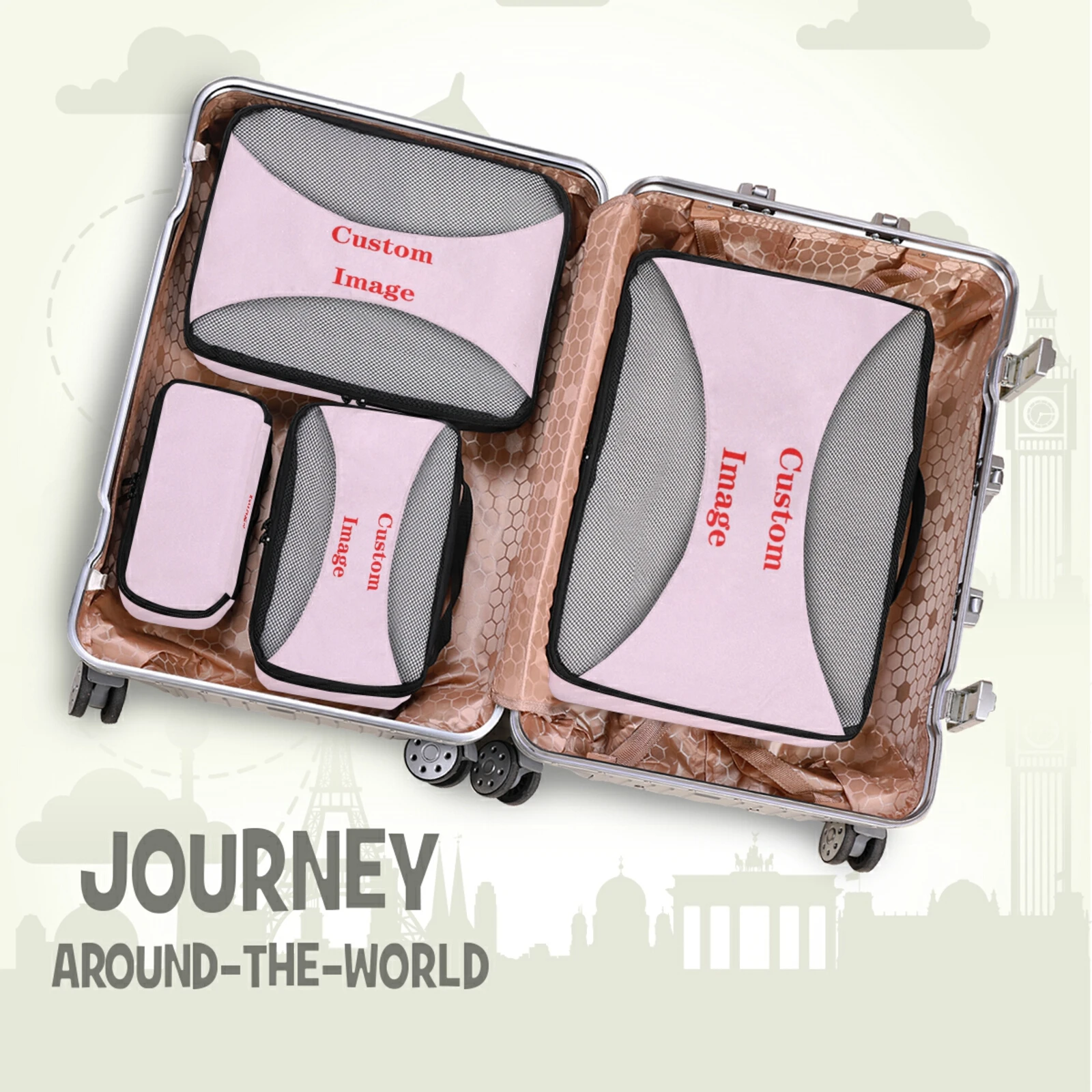 Travel Organizer Storage Bags 4 pcs Set Suitcase Packing Set Storage Cases pattern Portable Luggage Organizer Tidy Pouch