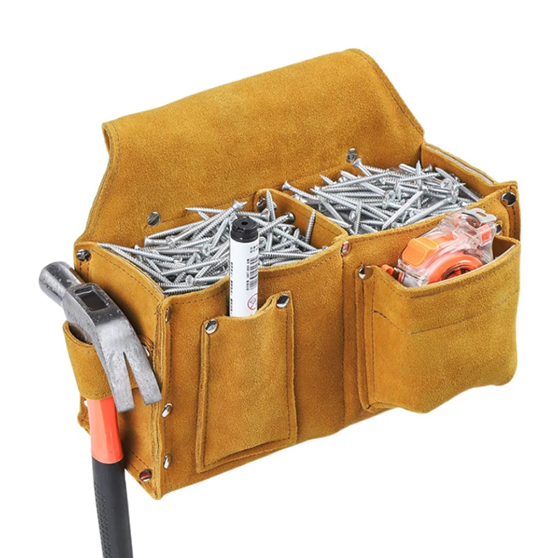 tool pouch belt New Cowhide Toolkit Wearable Waist Pack Electric Drill Bag Screws Nails Drill Bit  Parts Outdoor Construction Tool Storage Bag top tool chest