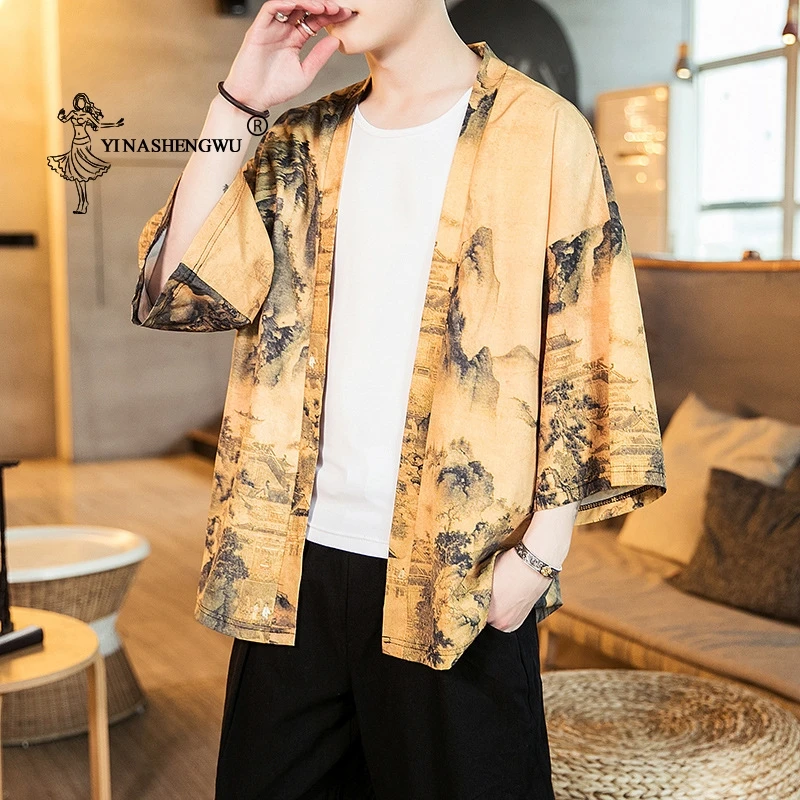 

Japanese Kimono Traditional Yukata Kimono Cardigan Men Beach Thin Coat Asian Clothing Japan Kimonos Male Casual Cardigan Shirt
