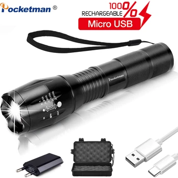 

USB Flashlight 8000 Lumens Lanterna LED COB+L2/T6 Tactical Torch Zoomable High Power Zaklamp Rechargeable LED Flashlights Lamp