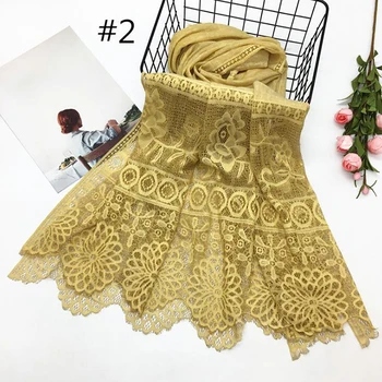 

2020 New Women Lace Cotton Solid Color Muslim Head Scarf Shawls And Wraps Pashmina Bandana Female Foulard Ladies Hijab Stores