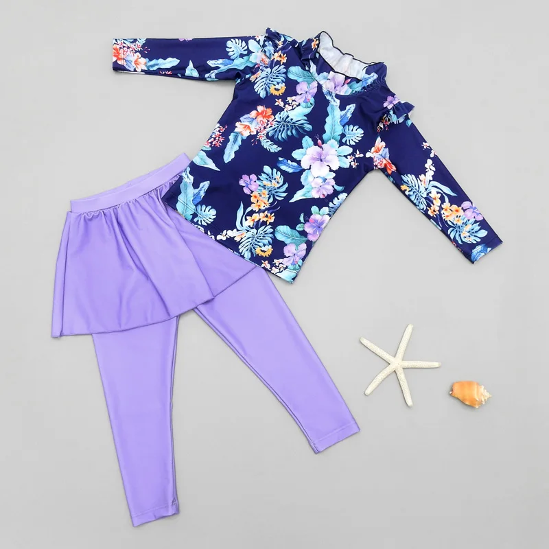 Korean girls' sun proof quick drying swimsuit children's swimsuit long sleeve pants skirt split girls swimsuit,children swimsuit