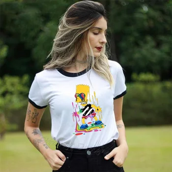 

The Simpsons Rainbow Splash and other animation Women printing Harajuku T-shirts with round collar and short sleeves