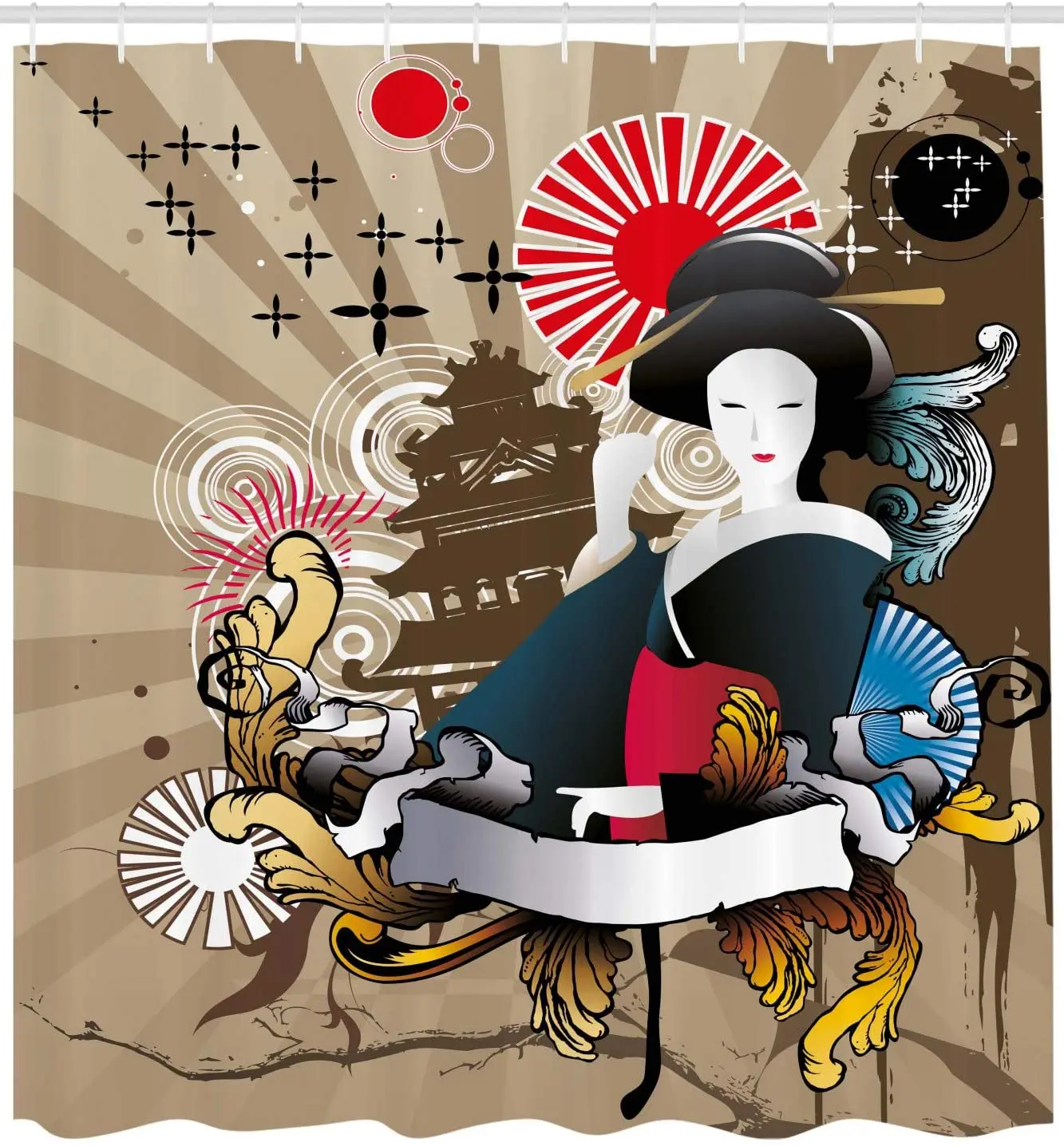 

Японское искусство с традиционной гейшей женский стиль культурный Графический художественный принт ткань декор для ванной комнаты