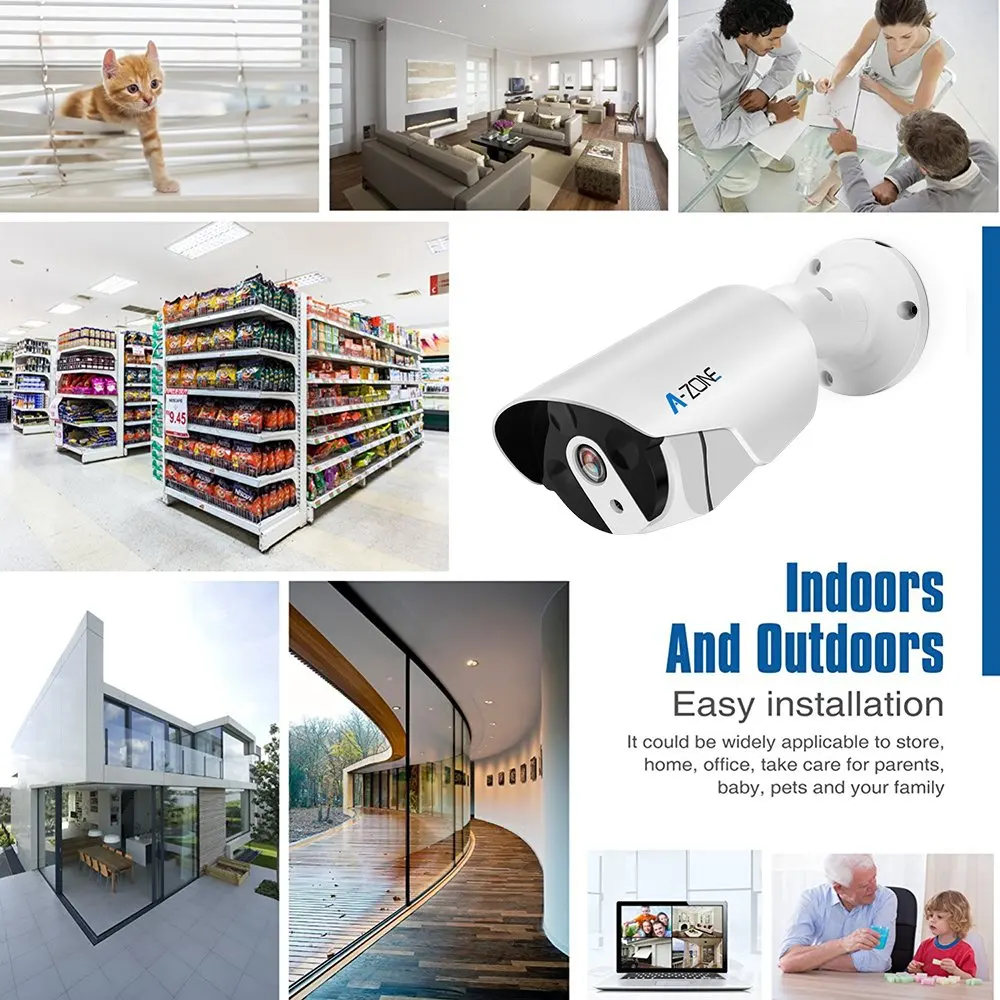  A-ZONE POE IP Camera 1080P Outdoor Waterproof ONVIF Audio Record H.264 2.0MP P2P Home CCTV Security - 4.00022E+12