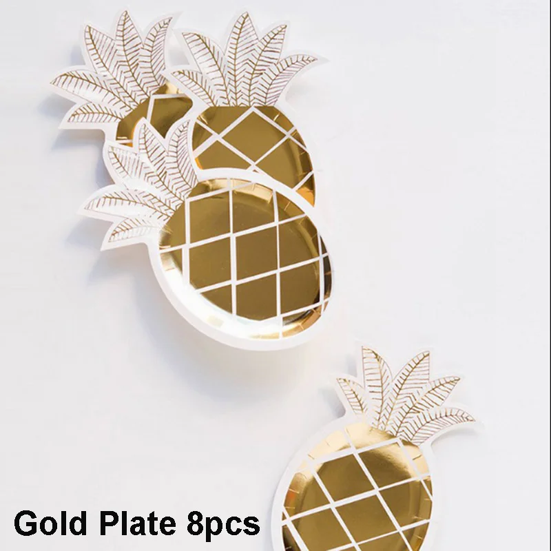 Gold 8pcs Одноразовые из крафт-бумаги набор бумажной посуды золотого цвета с рисунком пальмового листа тарелка бумажная чашка полотенце соломенные вечерние свадебные столовые приборы на день рождения - Цвет: Gold 8pcs