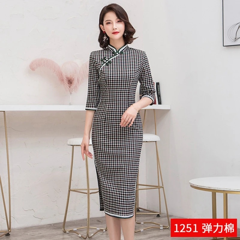 Осень сплит хлопок и лен cheongsam Китайский Старый Шанхай Улучшенный ретро тонкий похудение темперамент Чонсам ежедневно платье