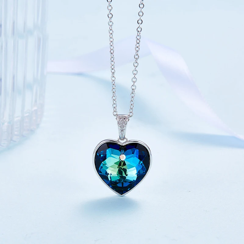 Embellished With Crystal From Swarovski Sea Of Love Heart Blue Crystal Pendant Necklace Fine Jewelry Choker Necklace Necklaces Aliexpress