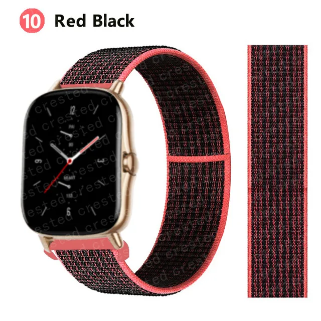 20/22mm Nylon band For Amazfit GTS/2/2e/GTS2 Mini/GTR 3 Pro 42mm/47mm/GTR2/2e/stratos 2/3 Sport Loop Bracelet Amazfit bip strap red black 10