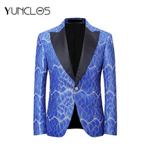 YUNCLOS королевский синий мужской костюм куртка плоский воротник с принтом в виде рыбьей чешуи мужской костюм пиджак вечерние Tudoexs Мужской Блейзер Тонкий Блейзер