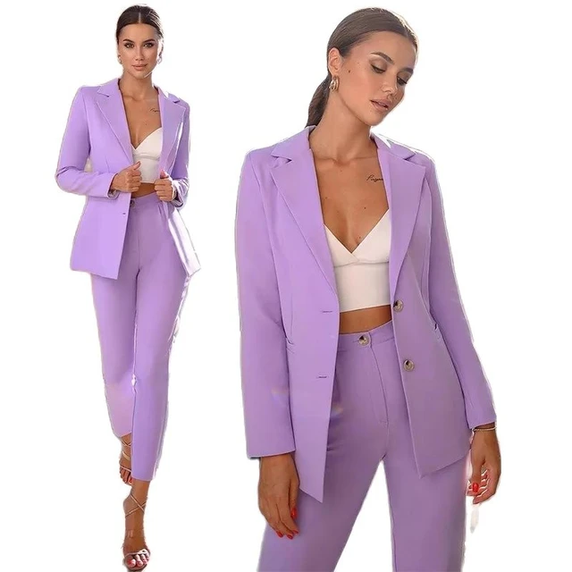 Conjunto de chaqueta blanca ajustada con cuello con muescas, botones y  bolsillos, elegante y liso, para mujer - AliExpress