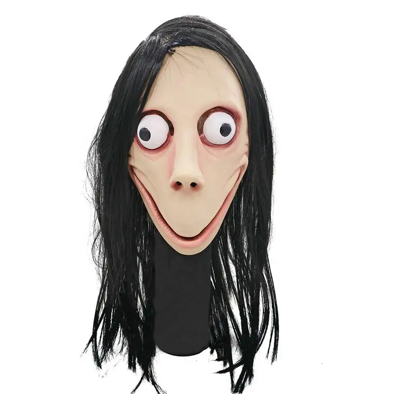 

New Death Game MOMO Mask No Bang Style SCARY Mask Tern Halloween Female Ghost Wig Masks Festival Party Playing Supplies