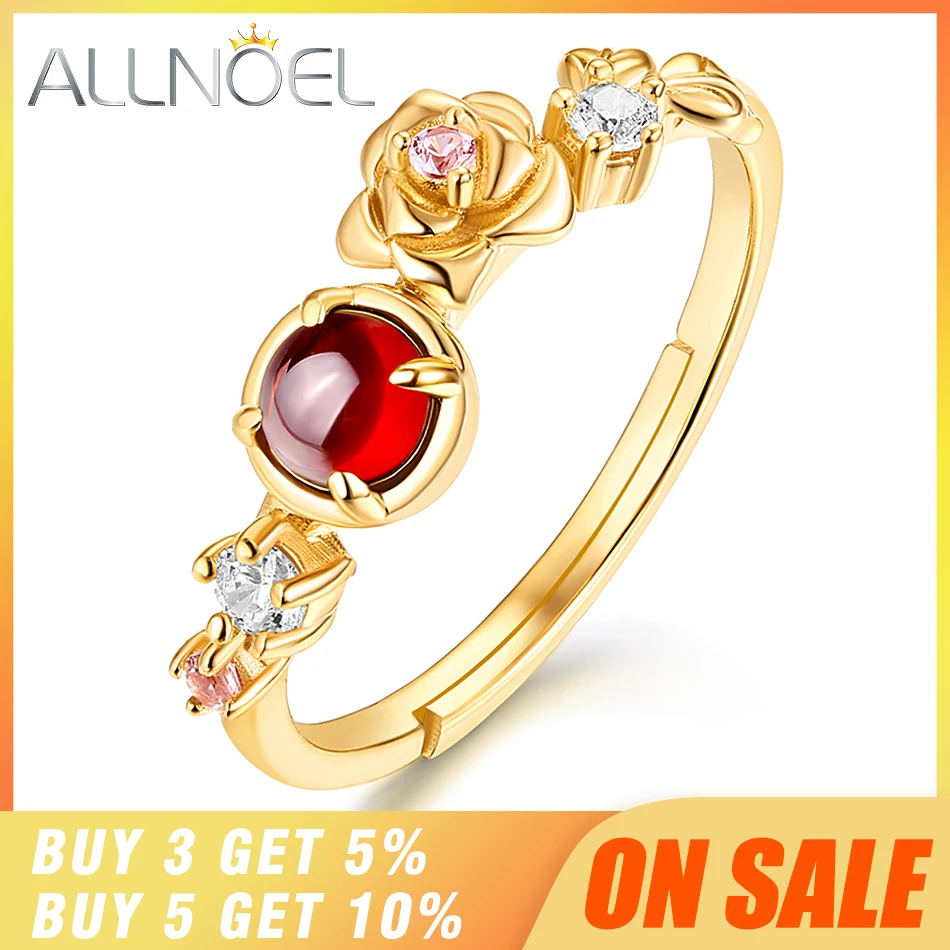 ALLNOEL 925 пробы Серебряное кольцо с муассанитом натуральный гранат розовый кварц драгоценные камни цветок кольцо Роскошные ювелирные изделия 925 кольцо бижутерия подарки на год