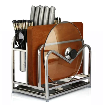 

304 Stainless Steel Multi-Function Cutting Board Holder Kitchen Utensils Organizer Holder Home Organizer Kitchen Shelf - Silver