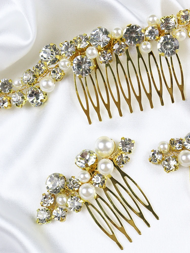 Luxury Rhinestone Bridal Hair Comb 3PCS Wedding Hair Jewelry Set Bride Clips for party Headdress Women Ornaments