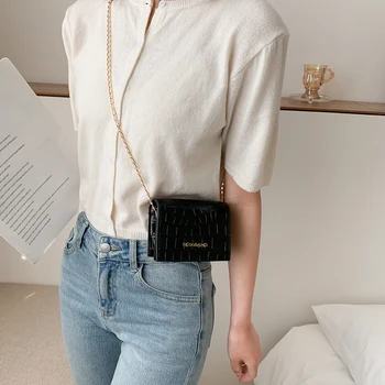 

Solid Flip Ladies Shoulder Flap Chain Totes Small Crossbody Purse Retro Women Messenger Purse PU Stone Pattern Tote