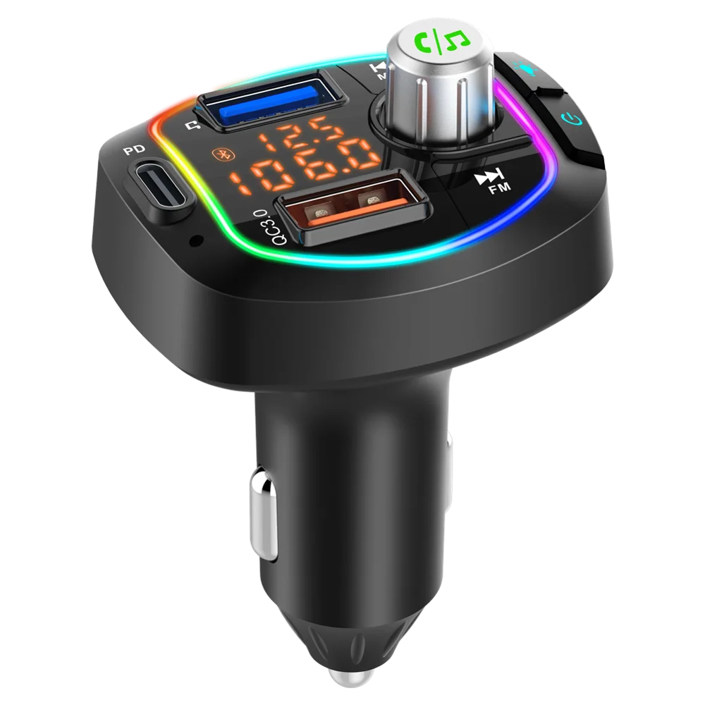

Automotive bluetooth 5.0 FM transmitter wireless hands-free audio receiver automotive MP3 player dual USB PD/QC3.0 fast charger