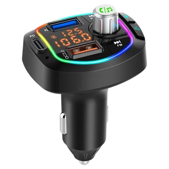 

Automotive bluetooth 5.0 FM transmitter wireless hands-free audio receiver automotive MP3 player dual USB PD/QC3.0 fast charger