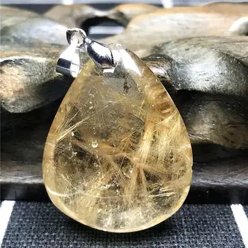 

Natural Gold Hair Rutilated Pendant For Woman Lady Man 31x24x12mm Beads Gemstone Reiki Crystal Necklace Pendant Jewelry AAAAA