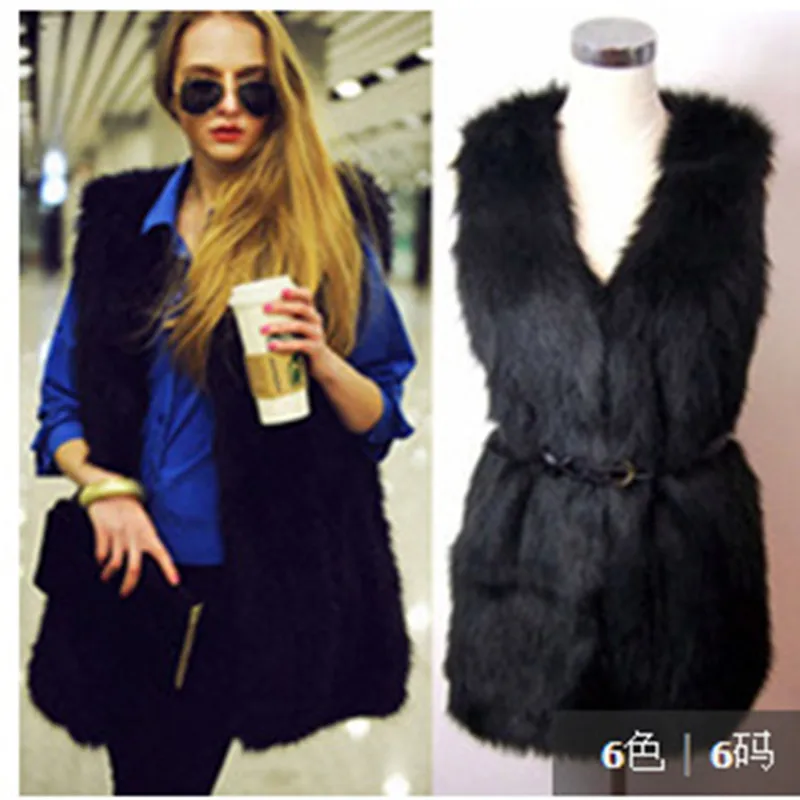 Women's warm coat fashion vest vest women's wild mid-length long sleeves imitation fur coat women's casual top vest