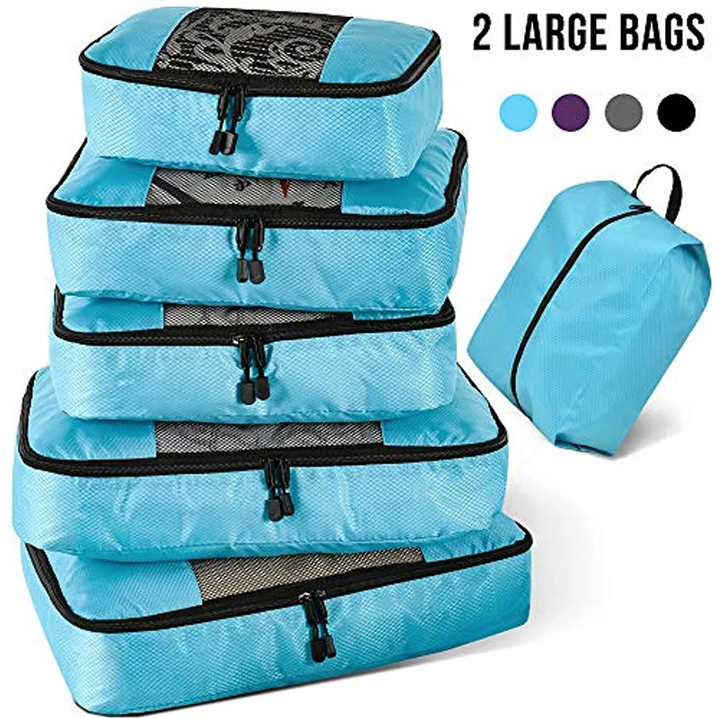 Упаковочные кубики, органайзер для багажа, водонепроницаемый, двойная молния, для мужчин и женщин, дорожная сумка, органайзер для ручной клади, нейлоновая дорожная сумка - Цвет: Blue 5 Pcs