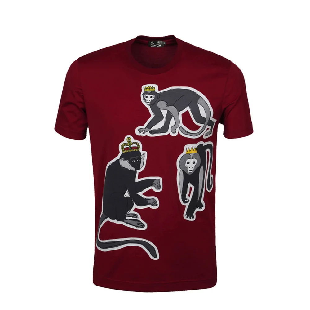 Men Summer New Fashion Monkeys Print T Shirt Men Slim Fit Hip Hop Funny tshirt High Quality Cotton Top Tees - Цвет: Красный