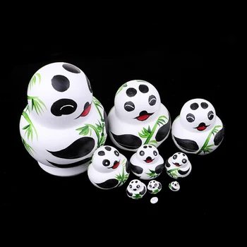

Wooden Russian Nesting Dolls Panda Bamboo Matryoshka Hand Painted 10 Pieces
