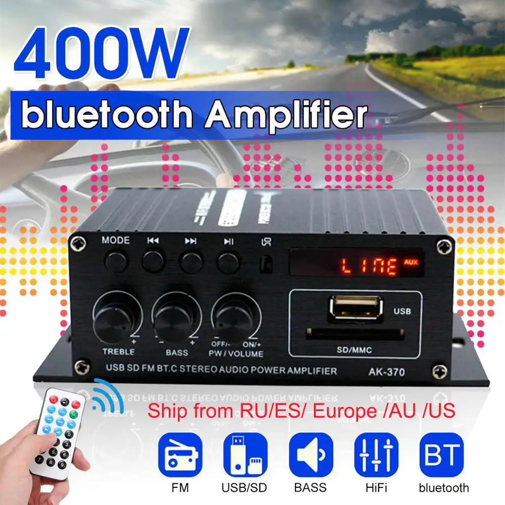 400W 2*200W Stereo Hifi Car Home Subwoofer car Sound audio Amplifier Amp Sound Speaker Digital