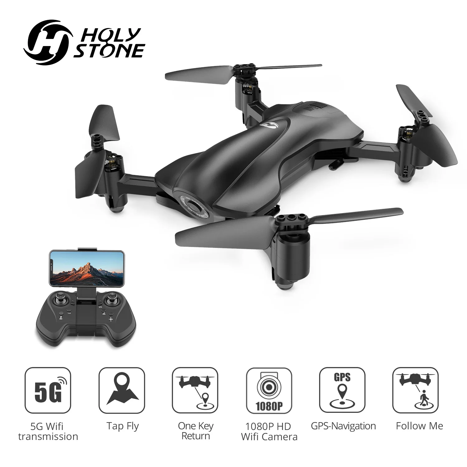 Holy Stone HS165 gps Дрон 5G WiFi 1080P HD FOV 90 ° камера Дрон складной видео в реальном времени gps RC вертолет Квадрокоптер