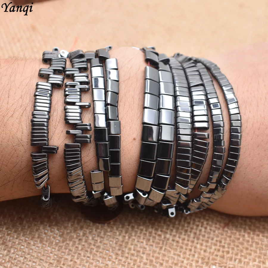 New Two Holes natural stone beads hematite black mineral beads accessories square spacer beads for jewelry making DIY Bracelets