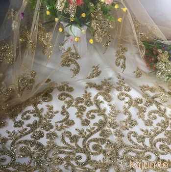 

5 yard high quality gold sequins lace fabric wedding dress clear sequins lining fabric 120cm width threch fabric