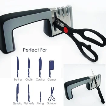 

Knife Sharpener 4 in 1 Diamond Coated&Fine Rod Knife Shears and Scissors Sharpening stone System Stainless Steel Blades
