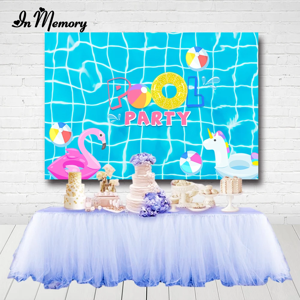 InMemory Swimming Pool Party Backdrops Blue Water Flamingo Unicorn Toys Kids Summer Birthday Photography Backgrounds 7x5ft | Электроника