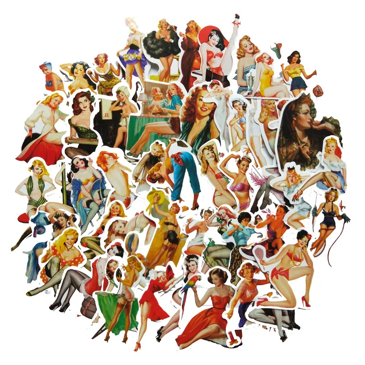 50Pcs Retro Sexy Beauty Girls Stickers for Laptop Car Scrapbooking Phone Motorcycle Luggage Decal Toys for Children PVC Gift