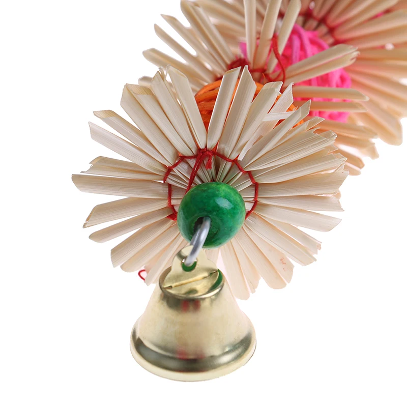 Colorful Parrot Chew Strands Bite Teeth Griiding Ball Bell Attractive Bird Parakeet Bite Molar Rattan Ball Toys