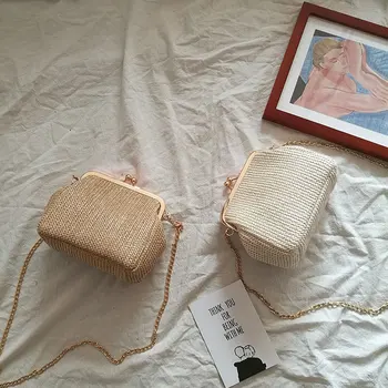 

2020 New Faux Straw sling Bag Mini Shell Messenger Bag Summer Small sac Shoulder Bags vintage chic crossbody Bags for women