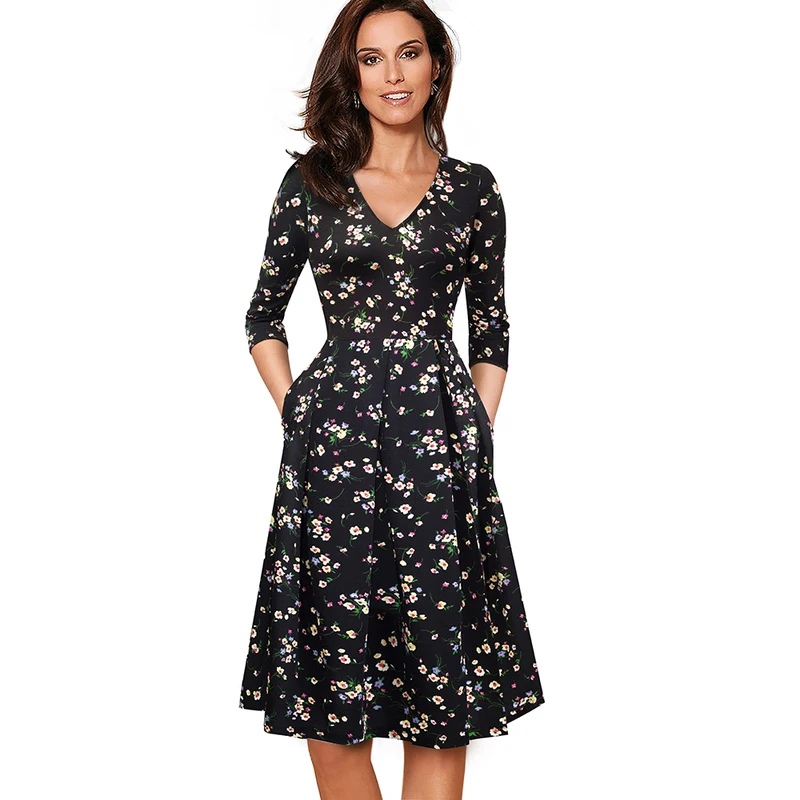 Alyowangyina, винтажная женская мода, v-образный вырез, с карманами, Vestidos, трапециевидные, деловые, вечерние, для женщин, расклешенное, свободное, женское платье, A126