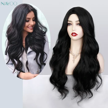 

Long Wavy Black Synthetic Women's wigs Cosplay Lolita Natural hair For Women Black Brown Women's wig High Temperature Fiber