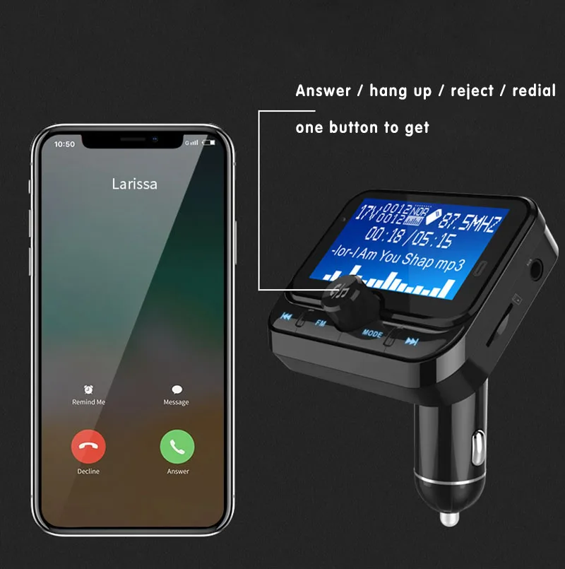 Автомобильный fm-передатчик, Bluetooth, MP3, музыкальный плеер, аудио приемник, двойной USB, QC 3,0, зарядное устройство, U диск, считыватель, 1,8 дюймов, дисплей, громкая связь