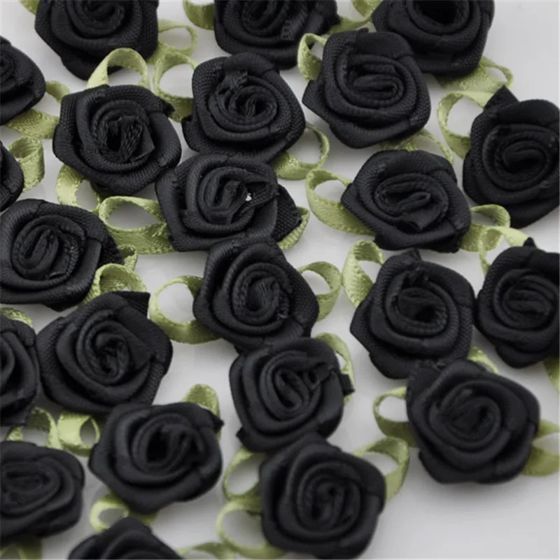 50pcs Mix color ribbon rose handmade flowers garment supplies sewing appliques diy accessories wedding decoration A039