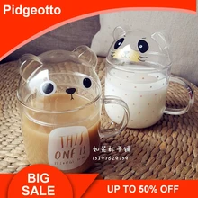 Милая 3D в форме животных панда стеклянная интересная прозрачная чашка для завтрака с крышкой креативная для молочной воды кофе