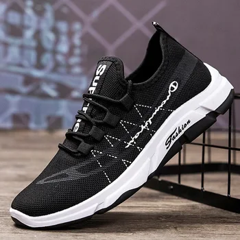 

2020 New Ultralight Men Casual Shoes Solid Black White Gray Breathable Comfortable Sneakers Big Size 39-47 Male Shoes