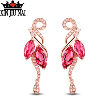 

Noble 18K rose gold diamond female red stud earrings Charms Exquisite Luxury shine Romantic pink princess Party accessories