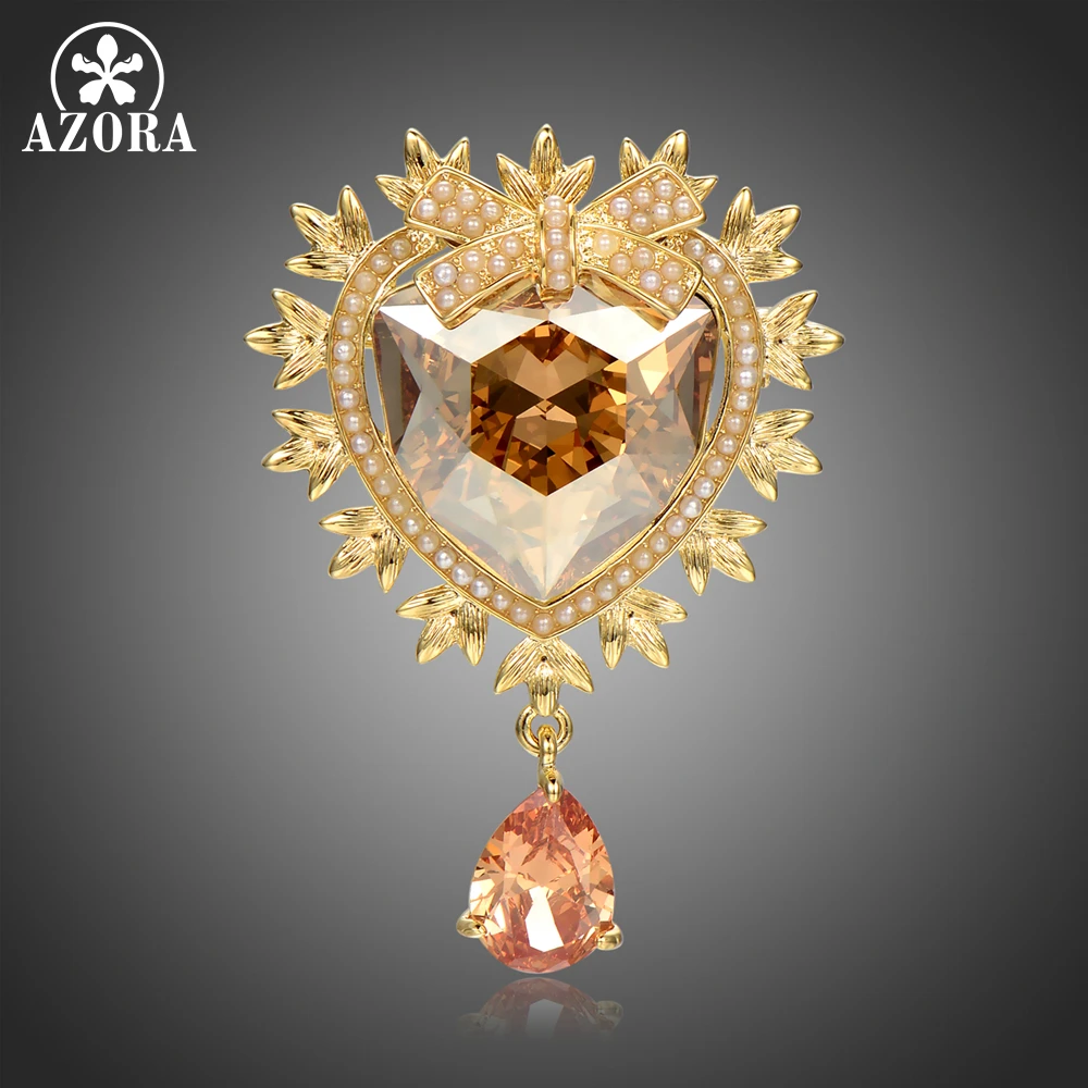 

AZORA Heart Austrian Crystals Water Drop Brooch Autumn Winter Fashion Brooches for Women New Design Wedding Bouquet Pin TP0107