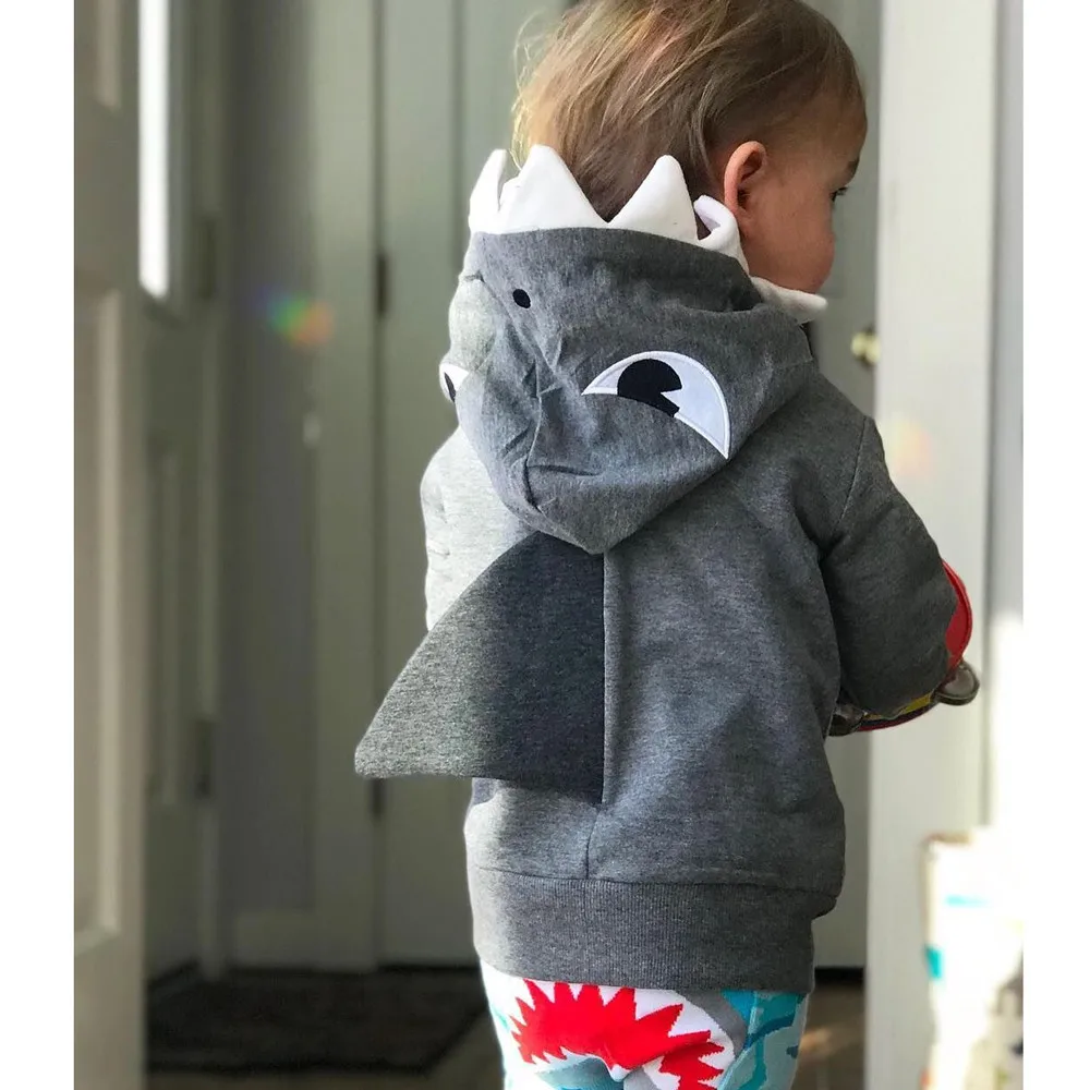 Newborn Kids Baby Girl Boy Shark Cartoon Hooded Sweatshirt Tops Pant Outfits Set 