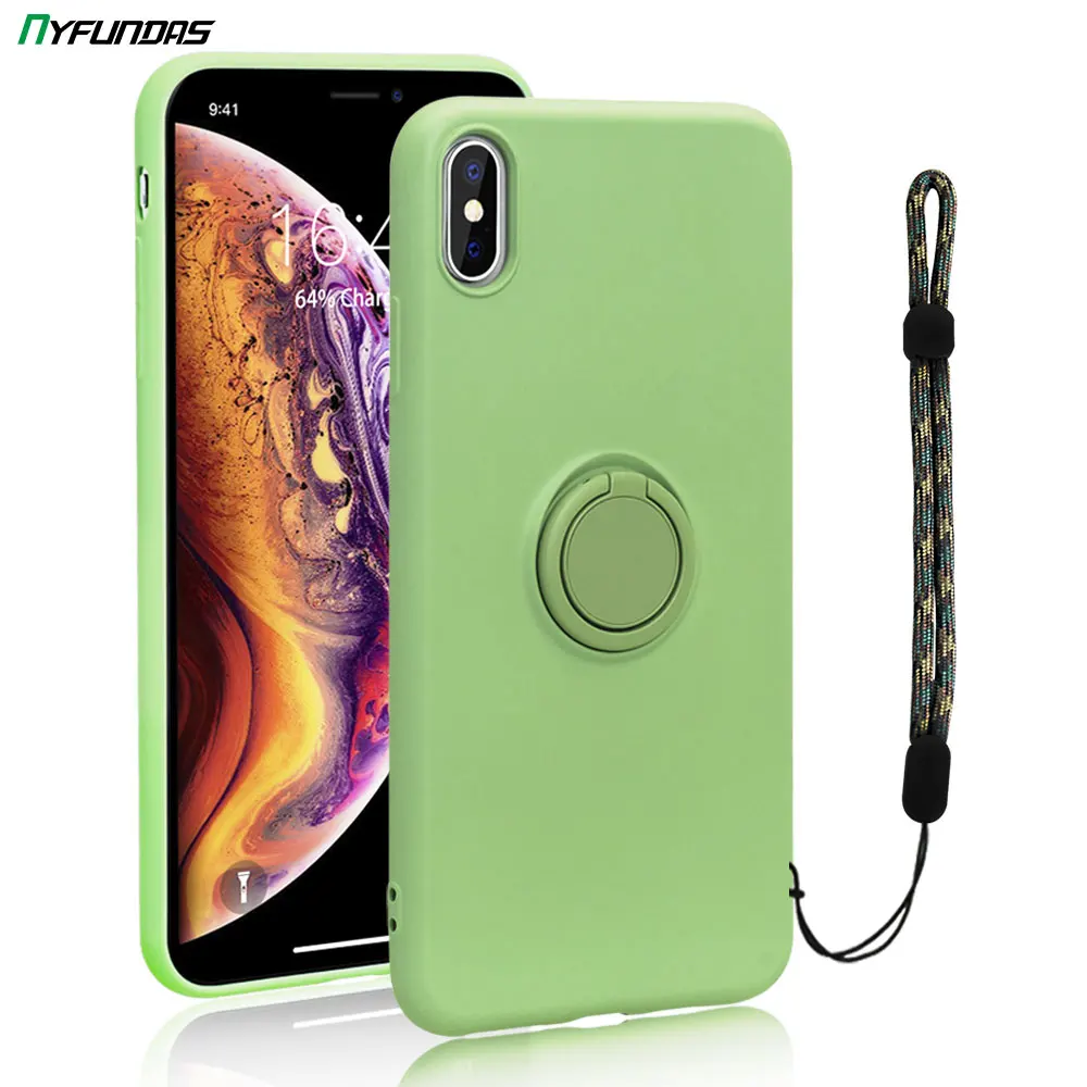 

Ring Stand Case For iPhone XR X XS Max 8 Plus 7 6 6S XSMax With Strap Holder Silicone Cover Luxury Shock Proof Phone Accessories