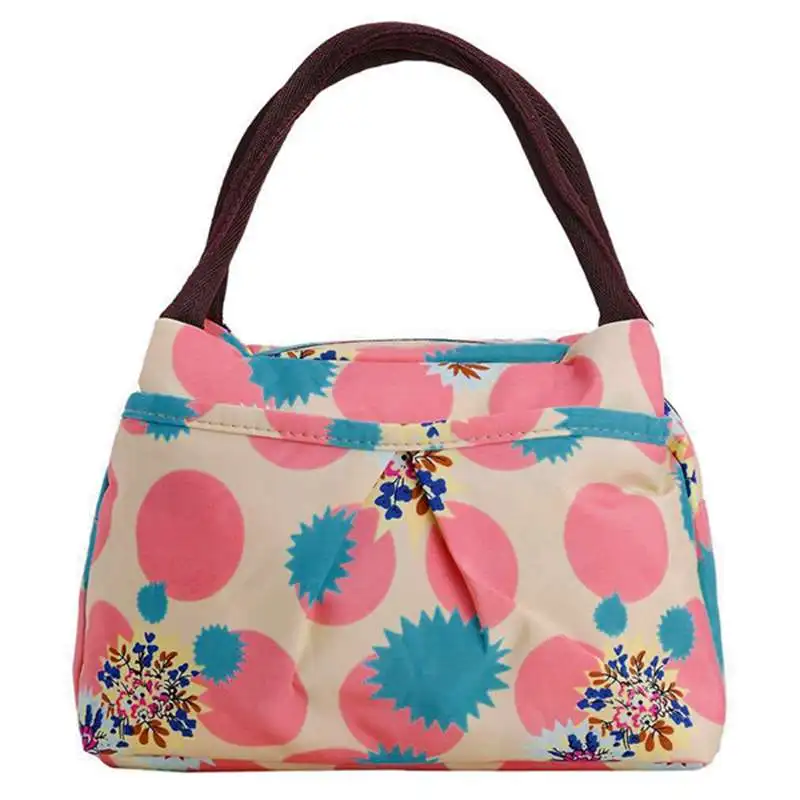 

ABZC-Print Women Handbags Lunch Bag Tote (Pink Circles)
